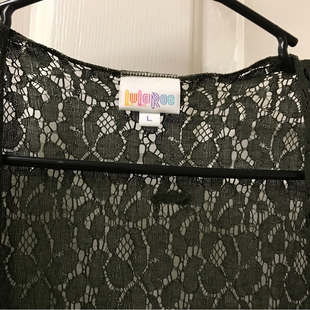 LuLaRoe Green Flower Knit Crochet Open Sides Plus Size Vest Duster Cardigan - Picture 4 of 8